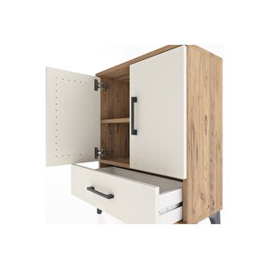 Arges Komodin 2 Raflı Tek Çekmeceli Tek Kapaklı 60x30x80 Çam-aytaşı