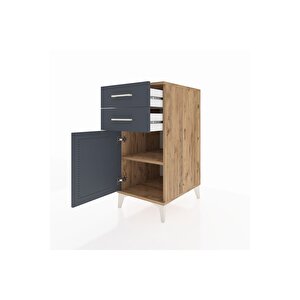 Kronos Komodin Tek Raflı 2 Çekmeceli Tek Kapaklı 44x59x96 Çam-antrasit