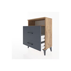 Arges Komodin Tek Raflı 2 Çekmeceli 60x30x80 Çam-antrasit
