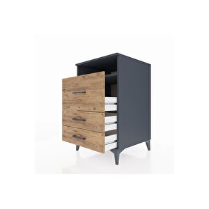 Kronos Komodin Tek Raflı 3 Çekmeceli 60x59x96 Antrasit-çam