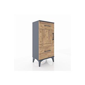 Arges Komodin Tek Raflı 2 Çekmeceli Tek Kapaklı 44x30x96 Antrasit-çam