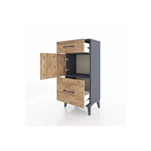 Arges Komodin Tek Raflı 2 Çekmeceli Tek Kapaklı 44x30x96 Antrasit-çam