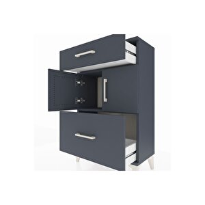 Arges Komodin Tek Raflı 2 Çekmeceli 2 Kapaklı 60x30x96 Antrasit-antrasit