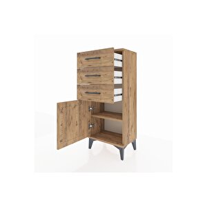 Arges Komodin Tek Raflı 3 Çekmeceli Tek Kapaklı 44x30x106 Çam-çam