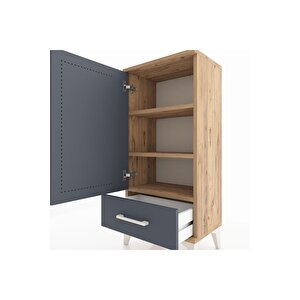 Arges Komodin 3 Raflı Tek Çekmeceli Tek Kapaklı 44x30x96 Çam-antrasit