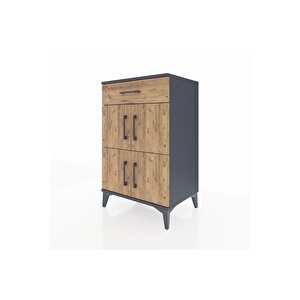 Hyperion Komodin Tek Raflı Tek Çekmeceli 4 Kapaklı 60x44x96 Antrasit-çam