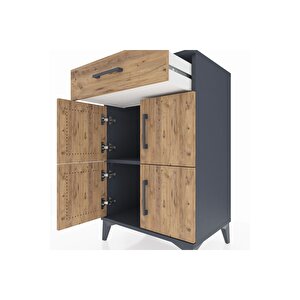 Hyperion Komodin Tek Raflı Tek Çekmeceli 4 Kapaklı 60x44x96 Antrasit-çam
