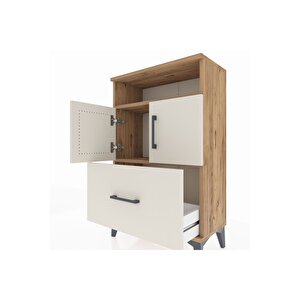 Arges Komodin 2 Raflı Tek Çekmeceli 2 Kapaklı 60x30x96 Çam-aytaşı