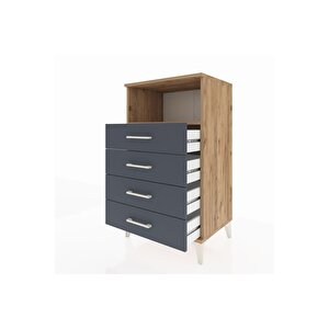 Hyperion Komodin Tek Raflı 4 Çekmeceli 60x44x106 Çam-antrasit