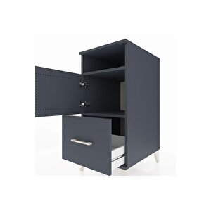 Kronos Komodin 2 Raflı Tek Çekmeceli Tek Kapaklı 44x59x96 Antrasit-antrasit