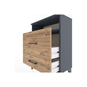 Arges Komodin Tek Raflı 2 Çekmeceli 60x30x80 Antrasit-çam