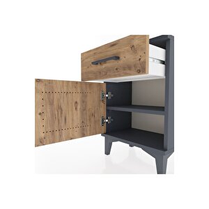 Arges Komodin Tek Raflı Tek Kapaklı 44x30x64 Antrasit-çam