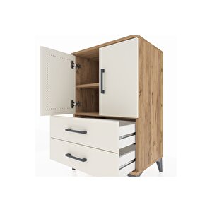 Hyperion Komodin 2 Raflı 2 Çekmeceli 2 Kapaklı 60x44x96 Çam-aytaşı
