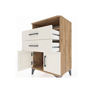 Hyperion Komodin Tek Raflı 2 Çekmeceli 2 Kapaklı 60x44x96 Çam-aytaşı