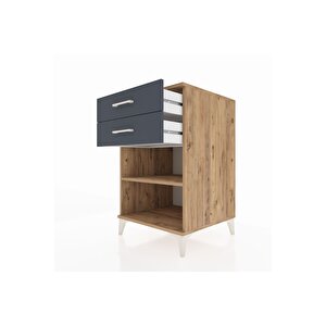 Kronos Komodin Tek Raflı 2 Çekmeceli 60x59x96 Çam-antrasit