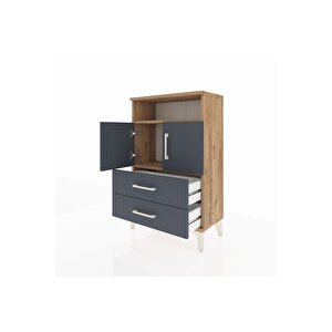 Arges Komodin 2 Raflı 2 Çekmeceli 2 Kapaklı 60x30x96 Çam-antrasit
