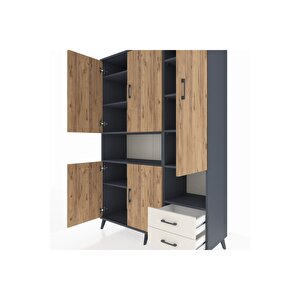 Hyperion Dolap 10 Raflı 2 Çekmeceli 5 Kapaklı 132x44x195 Antrasit-çam/aytaşı