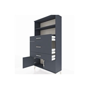 Arges Dolap 2 Raflı 3 Çekmeceli 2 Kapaklı 88x30x163 Antrasit-antrasit