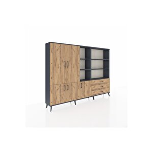 Arges Dolap 11 Raflı 3 Çekmeceli 5 Kapaklı 220x30x163 Antrasit-çam