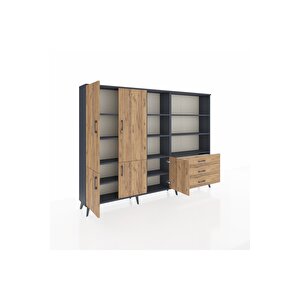 Arges Dolap 11 Raflı 3 Çekmeceli 5 Kapaklı 220x30x163 Antrasit-çam