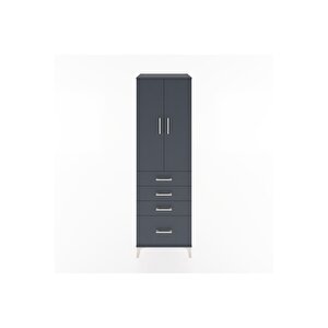 Hyperion Dolap Tek Raflı 4 Çekmeceli Tek Askılı 60x44x195 Antrasit-antrasit