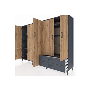 Hyperion Dolap 12 Raflı 2 Çekmeceli 7 Kapaklı 220x44x163 Antrasit-çam/antrasit