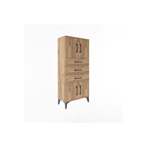 Arges Dolap Tek Raflı 3 Çekmeceli 4 Kapaklı 60x30x134 Çam-çam