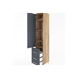 Hyperion Dolap 4 Raflı 3 Çekmeceli Tek Kapaklı 44x44x221 Çam-antrasit