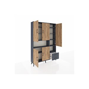 Arges Dolap 10 Raflı 2 Çekmeceli 5 Kapaklı 132x30x195 Antrasit-çam/antrasit