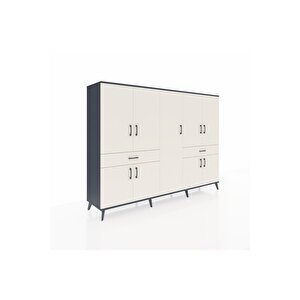 Hyperion Dolap 12 Raflı 2 Çekmeceli 8 Kapaklı 220x44x163 Antrasit-aytaşı