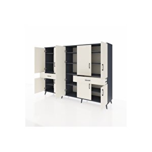 Hyperion Dolap 12 Raflı 2 Çekmeceli 8 Kapaklı 220x44x163 Antrasit-aytaşı