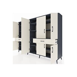 Hyperion Dolap 12 Raflı 2 Çekmeceli 8 Kapaklı 220x44x163 Antrasit-aytaşı