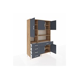 Hyperion Gardrop 9 Raflı 5 Çekmeceli 5 Kapaklı 132x44x195 Çam-antrasit