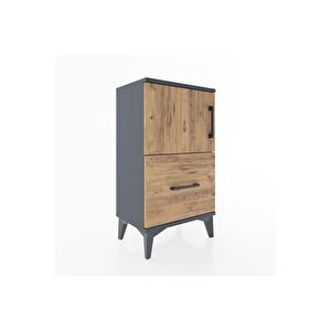 Arges Komodin 2 Raflı Tek Çekmeceli Tek Kapaklı 44x30x80 Antrasit-çam