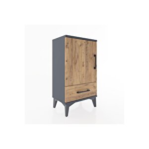 Arges Komodin 2 Raflı Tek Çekmeceli Tek Kapaklı 44x30x80 Antrasit-çam