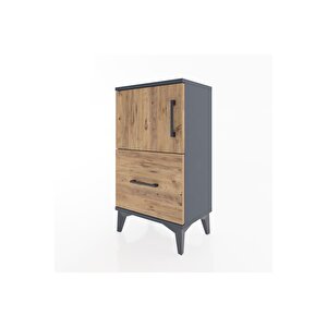 Arges Komodin 2 Raflı Tek Çekmeceli Tek Kapaklı 44x30x80 Antrasit-çam