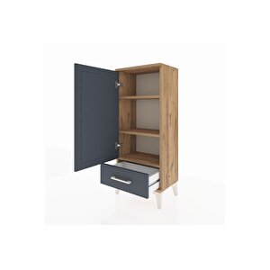 Arges Komodin 3 Raflı Tek Çekmeceli Tek Kapaklı 44x30x106 Çam-antrasit