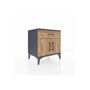 Hyperion Komodin Tek Raflı Tek Çekmeceli 2 Kapaklı 60x44x64 Antrasit-çam