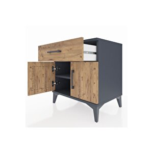 Hyperion Komodin Tek Raflı Tek Çekmeceli 2 Kapaklı 60x44x64 Antrasit-çam