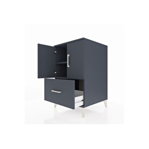 Kronos Komodin 2 Raflı Tek Çekmeceli 2 Kapaklı 60x59x96 Antrasit-antrasit