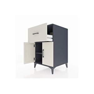 Kronos Komodin Tek Raflı Tek Çekmeceli 2 Kapaklı 60x59x96 Antrasit-aytaşı