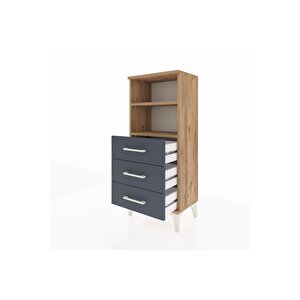Arges Komodin 2 Raflı 3 Çekmeceli 44x30x106 Çam-antrasit