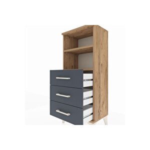 Arges Komodin 2 Raflı 3 Çekmeceli 44x30x106 Çam-antrasit