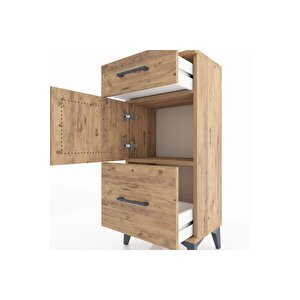 Arges Komodin Tek Raflı 2 Çekmeceli Tek Kapaklı 44x30x96 Çam-çam