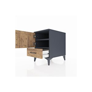 Kronos Komodin 2 Raflı Tek Çekmeceli Tek Kapaklı 44x59x64 Antrasit-çam