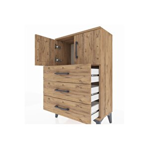 Arges Komodin Tek Raflı 3 Çekmeceli 2 Kapaklı 60x30x96 Çam-çam