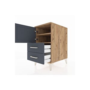 Kronos Komodin 2 Raflı 2 Çekmeceli Tek Kapaklı 44x59x80 Çam-antrasit