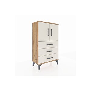 Arges Komodin 2 Raflı 3 Çekmeceli 2 Kapaklı 60x30x106 Çam-aytaşı