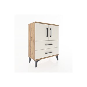 Arges Komodin 2 Raflı 2 Çekmeceli 2 Kapaklı 60x30x80 Çam-aytaşı