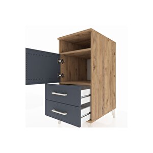 Kronos Komodin 2 Raflı 2 Çekmeceli Tek Kapaklı 44x59x96 Çam-antrasit